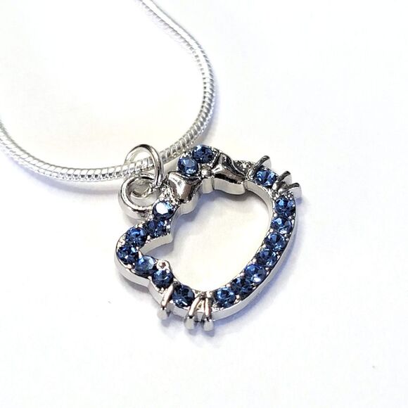Hello Kitty Jewelry - NWT Hello Kitty Blue Bling Charm Necklace, Sterling Silver Snake Chain – 22 in